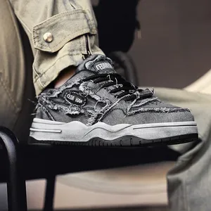 Chaussures de skate décontractées unisexes rétro, baskets plateforme punk hip-hop, baskets en denim délavé pour hommes - Product Image 4