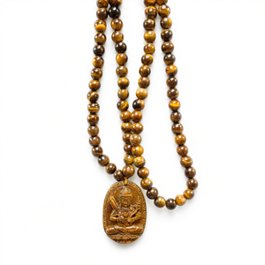 Colgante de la Diosa China Manjushri con Ojo de Tigre y Mala de Cuentas Facetadas de Ojo de Tigre de 8 mm para Energía Divina y Crecimiento Espiritual - Product Image 2