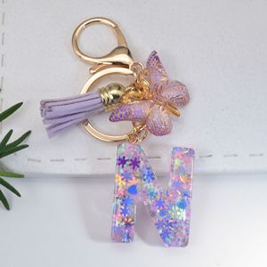 Hot Purple Snowflake Alphabet Resin Epoxy <b>Keychain</b> 26pcs English Tassel Butterfly for Girls UV Printed <b>Anime</b> Hanging Bag Chain - Product Image 3