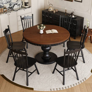 Table à manger ronde en bois massif de style américain vintage avec grain de bois de frêne, design français, pour petites maisons et appartements - Product Image 3