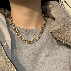 Phụ Nữ 18K Mạ Vàng Thép Không Gỉ Punk Chunky Chain & Liên Kết Vòng Tay Big Oval Chain Choker Necklace OT Clasp Chuyển Đổi - Product Image 4