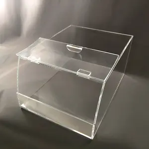 Kotak Akrilik untuk Makanan Transparan Bentuk Elips Kotak Permen Wadah Makanan Besar Kotak Tampilan Kue Wadah dengan Tag Harga Slot