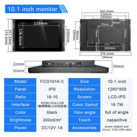 Écran tactile industriel de 10.1 pouces 1280x800 VESA panneau de montage mural IPS LCD moniteur d'affichage à écran tactile capacitif
