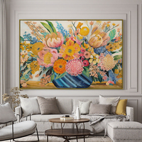 Affiche Murale Personnalisée en Gros, Impression Florale Abstraite Moderne Originale, Fleurs Colorées Épanouies sur Toile pour Salon