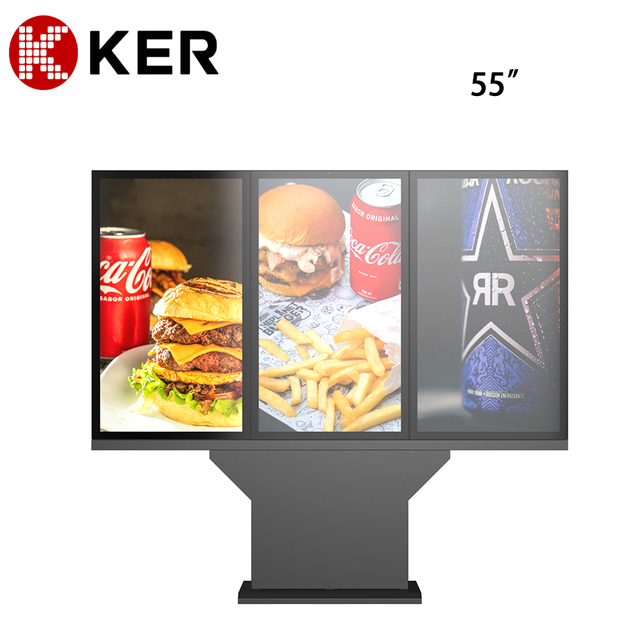 55 Inch Outdoor Triple Screen Advertising Display IP66 Waterproof Digital Menu Board for Restaurants