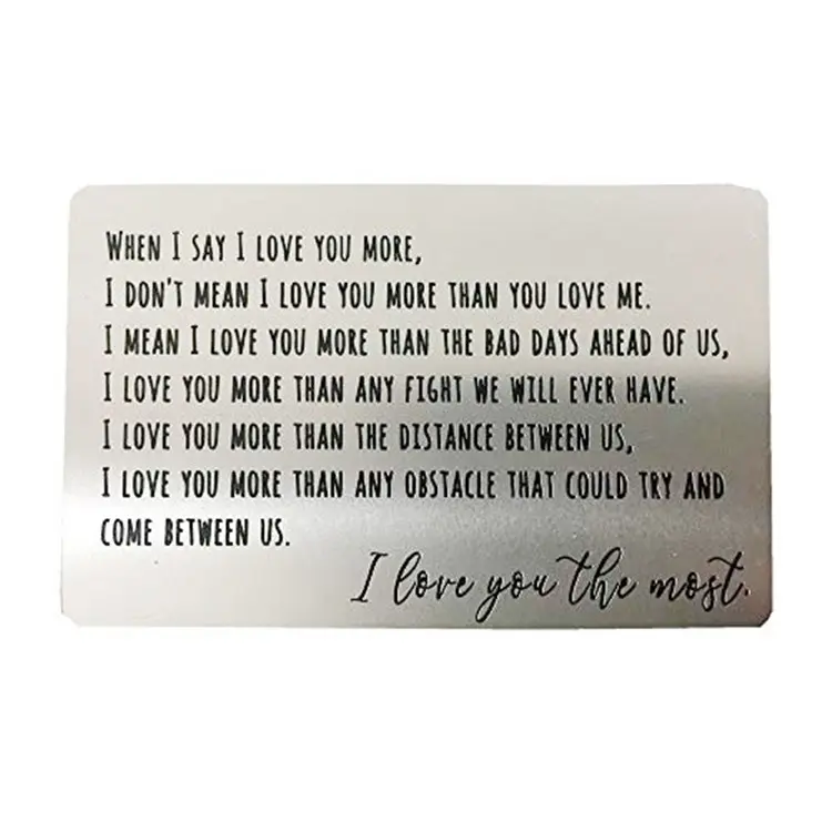 Amazon Hot Selling I Love You Credit Card Engraver Fashion Metal Business Cards Custom Word Stainless Steel Card