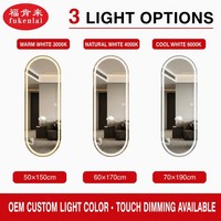 Miroir sur pied ovale Fullkenlight sans cadre, LED intégrée, rétroéclairé, tactile et à intensité variable, pour l'essayage de vêtements sur toute la silhouette