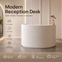 Comptoir de réception incurvé à LED, contreplaqué E0 de qualité supérieure, comptoir mural personnalisé avec logo rétroéclairé pour salon, hôtel, clinique