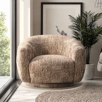 Design français moderne 360 °   Fauteuil pivotant d'appoint de luxe en tissu bouclé rond, fauteuil simple pour salon, hôtel, chambre à coucher