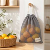 Herbruikbare biologische katoenen mesh tas met trekkoord, ecologische cosmetische fruitnetzak, OEM, lage minimale bestelhoeveelheid