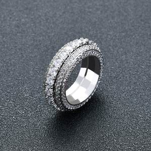 힙합 남자 마이크로 포장 5 행 지르코니아 스톤 아이스 아웃 손가락 반지 14K 골드 도금 남성 웨딩 약혼 밴드 Fidget 반지 - Product Image 6
