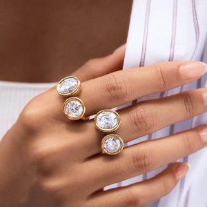 Women's 18K <b>Gold</b> Plated <b>Cocktail</b> <b>Ring</b> With Natural Round Diamond Bezel Setting Classic Engagement Jewelry - Product Image 1
