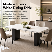 Table rectangulaire minimaliste moderne en marbre blanc pour hôtel, base carrée noire, durable, pour salon et salle à manger, luxe léger