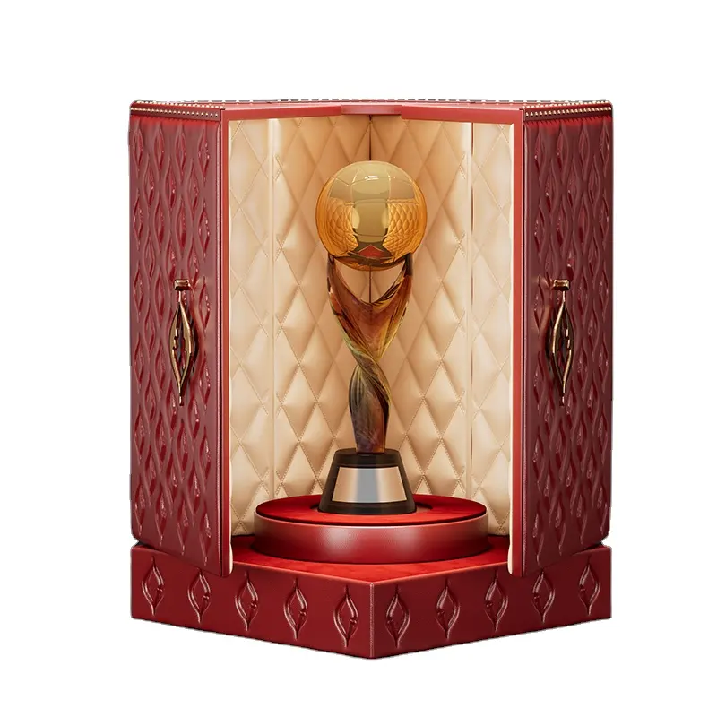 게임 메달 선물을위한 재활용 가능한 절묘한 가죽 트로피 상자 나무 축구 농구 컵