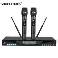 Microphone de karaoké KTV sans fil numérique à 2 canaux Soundmark K-150 avec suppression du bruit, capteur infrarouge, piles AA et contrôle du volume