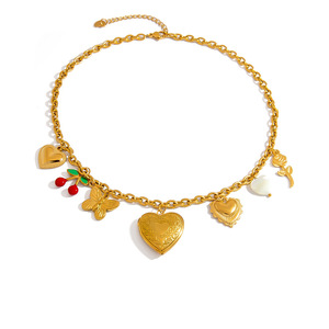 Collar de Acero Inoxidable con Colgante de Corazón, Chapado en Oro de 18K, con Dije de Mariposa en Forma de U, Cadena para Clavícula para Mujer, Joyería de Regalo - Product Image 5