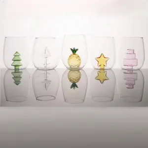 عرض ساخن كوب زجاجي ثلاثي الأبعاد مصنوع يدويًا كعكة بهلوان بتصميم نجمة أناناس صوفي تماثيل داخل زجاج ماء
