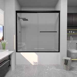 Cadre en aluminium <span class=keywords><strong>noir</strong></span> mat 6mm Cabine de douche en verre trempé <span class=keywords><strong>Baignoire</strong></span> double porte de douche coulissante - Product Image 1