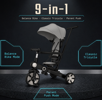 Tricycle évolutif OEM pour tout-petits avec poignée parentale et fonction pédale 9-en-1 pour les sorties en famille et les jeux en extérieur