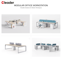 Poste de travail moderne à 6 places, plan ouvert, avec pieds en boucle, bureau collaboratif, écran acoustique, socle, ODM