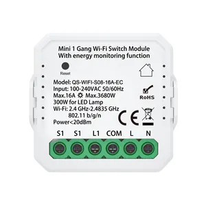 Domotics 16A 3680W Power Monitoring Tuya Smart WIFI switch module 100-240V Remote Control