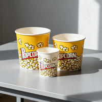 Seau à popcorn en papier biodégradable à paroi simple avec logo de marque, 32 oz, 85 oz, matériau blanc, couvercle épaissi vert pour cinéma, restauration rapide