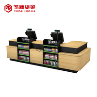 Comptoir de caisse de supermarché style bois simple pour magasin de proximité