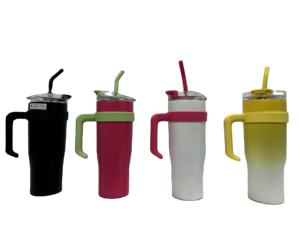 Tasse de 40oz avec poignée en acier inoxydable, couvercle de gobelet et paille Tasses de voiture sous vide de 40oz, bouteille d'eau isolée de grande capacité - Product Image 5