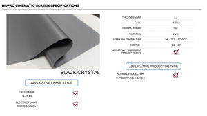 Pantalla de Proyección Wupro de 100 Pulgadas, PET Suave, Negra, Cristal, con Ganancia Mejorada, 4K UHD ALR CLR, Marco Fijo, Gran Venta - Product Image 5