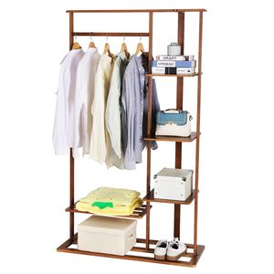 Estante para ropa de bambú Unho: <span class=keywords><strong>armario</strong></span> abierto portátil para colgar ropa, estante para ropa, soporte con estantes de almacenamiento de 5 niveles - Product Image 1