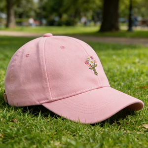 Gorra de béisbol rosa de 6 paneles con ramo de flores bordado – Sombrero para el sol ligero y transpirable para deportes al aire libre - Product Image 4
