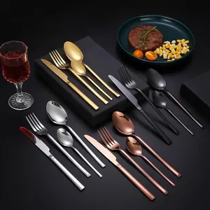 Cuchara y Tenedor GETWICK de Acero Inoxidable 304 con Recubrimiento de Titanio PVD, Cubertería Dorada, Vajilla Negra Plateada para Eventos - Product Image 3