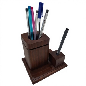 Porte-stylos en bois naturel fait main, organiseur de bureau, pot à crayons pour fournitures de bureau, fournitures scolaires, salle d'étude - Product Image 1