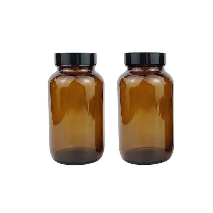 Obat Farmasi Cokelat Mulut Lebar 53/400 400Ml, Menggunakan Botol Kaca Amber Standar dengan Tutup Plastik untuk Pil