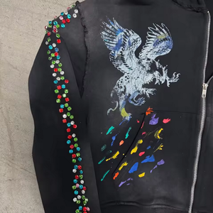 هودي قصير مخصص بسحاب وطباعة DTG مع أحجار الراين بأسلوب Y2K من مصنع الملابس ذات العلامات التجارية - Product Image 2