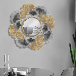 Hoge Kwaliteit Moderne Ginkgo Bladvorm Ronde Spiegel Muur Decor Voor Slaapkamer Woonkamer, Eetkamer Thuis Decoratieve Muur Spiegel