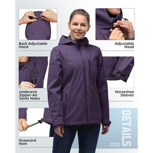 33,000ft <b>Women's</b> Packable Rain <b>Jacket</b> Waterproof Hooded Lightweight Breathable Soft Shell Outdoor Hiking Coat - Product Image 2