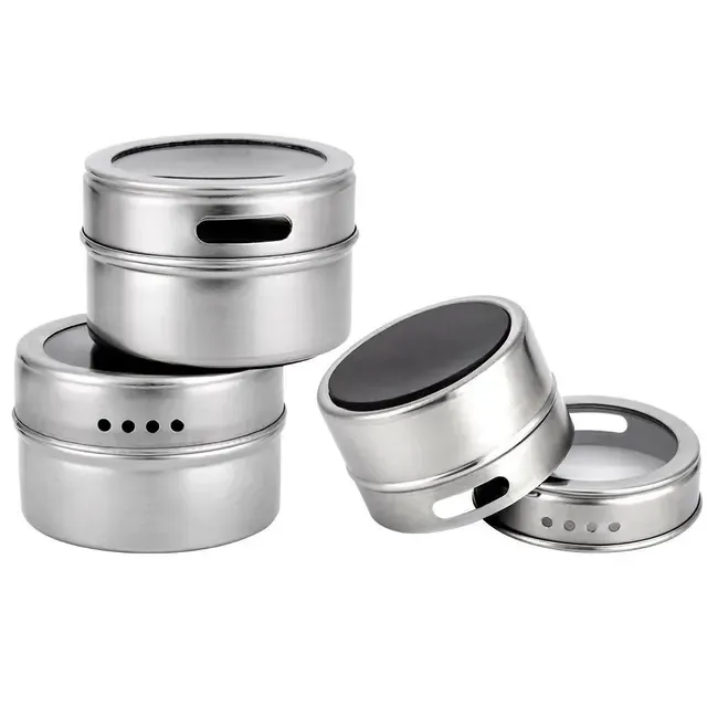 Set toples bumbu magnetik, dengan stiker Stainless Steel kaleng bumbu tempat penyimpanan bumbu lada