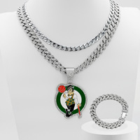 Chaîne cubaine en argent et plaqué or de luxe personnalisée pour hommes, Boston Celtics, hip-hop, entièrement sertie de cristaux, pendentif avec logo de l'équipe