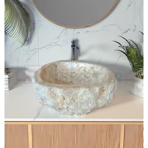 NEWSTAR Musulmán Wudu Fregadero de baño con juego de gabinete Pedestal Natural River Rock Baño Lavabo de piedra - Product Image 3