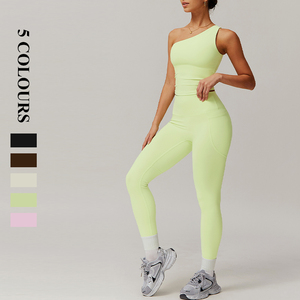 2025 nouveau sans couture amovible simple épaule Yoga gilet taille haute hanche levage <span class=keywords><strong>Compression</strong></span> Leggings ensemble poche imprimé motif - Product Image 2