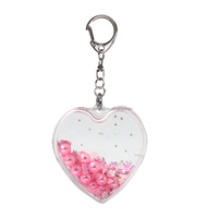 Porte-clés en plastique en forme de cœur rose, bleu, vert, rempli de liquide, avec flotteur en résine en forme de bateau et confettis scintillants à l'intérieur, idéal pour les cadeaux
