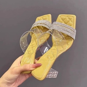 Sandalias de tacón alto con pedrería para mujer, estilo verano 2026, con correa transparente de una pieza - Product Image 1