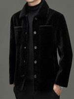 Manteau en cuir avec fourrure 100% pure laine, streetwear pour homme, automne, laine d'agneau ciselée, rembourré, épais, coupe-vent