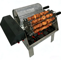 Barbecue de table extérieur en acier inoxydable à couvercle rabattable, version avec grille/version avec brochettes, avec fonction de réglage en hauteur