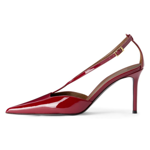 Damen Lackleder T-Riemen Stiletto <span class=keywords><strong>Pumps</strong></span> Spitze Zehe Offene Seite Knöchelriemen High Heel Schuhe Großhandel OEM Maßanfertigung - Product Image 2