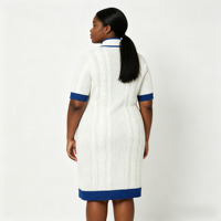 Robe pull moulante en maille torsadée pour femme, col montant, manches mi-longues, avec bordure colorée, broderie logo personnalisée OEM, grandes tailles