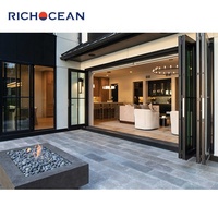 Portes coulissantes pliantes en aluminium RICHOCEAN à économie d'énergie, double vitrage à faible émissivité, portes pliantes panoramiques pleine hauteur pour balcon