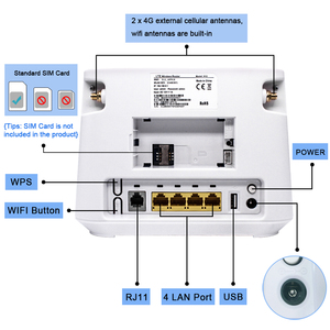 Yeacomm S12 <span class=keywords><strong>RJ11</strong></span> <span class=keywords><strong>LTE</strong></span> FDD TDD di động Ethernet <span class=keywords><strong>Router</strong></span> Cat4 g trong nhà VoIP VoLTE 4G CPE khe cắm thẻ Sim QoS chức năng ứng dụng wifi - Product Image 4