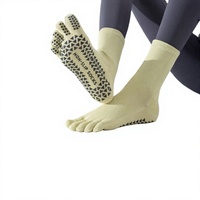 Chaussettes de yoga et de Pilates professionnelles antidérapantes à 5 doigts séparés en coton, élasthanne et nylon, motif uni, tricotées